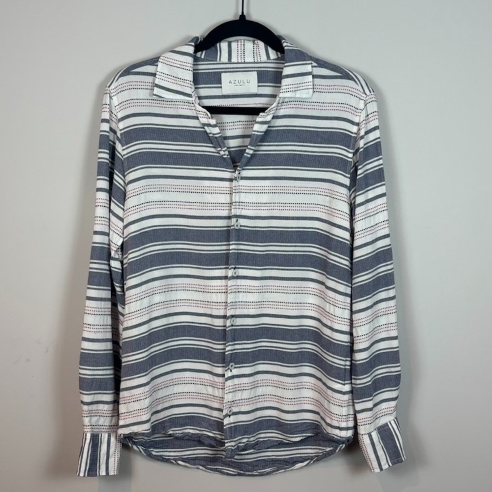 Azulu Womens Lightweight Striped Button up Blouse Womens MED Beach Summer Preppy
